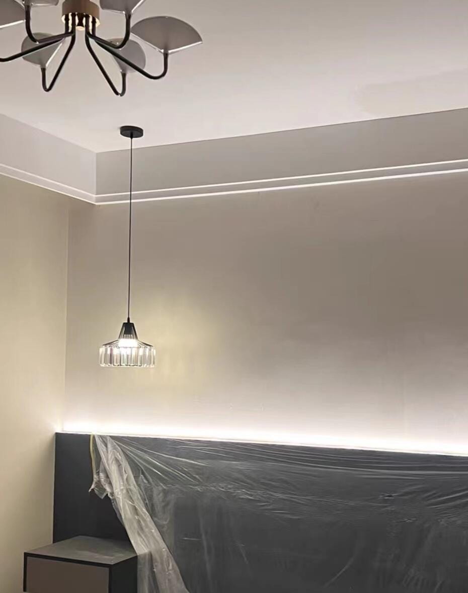 Customer photo review of Crystal Glass Pendant Light, Metal Drum Frame, Gold or Black