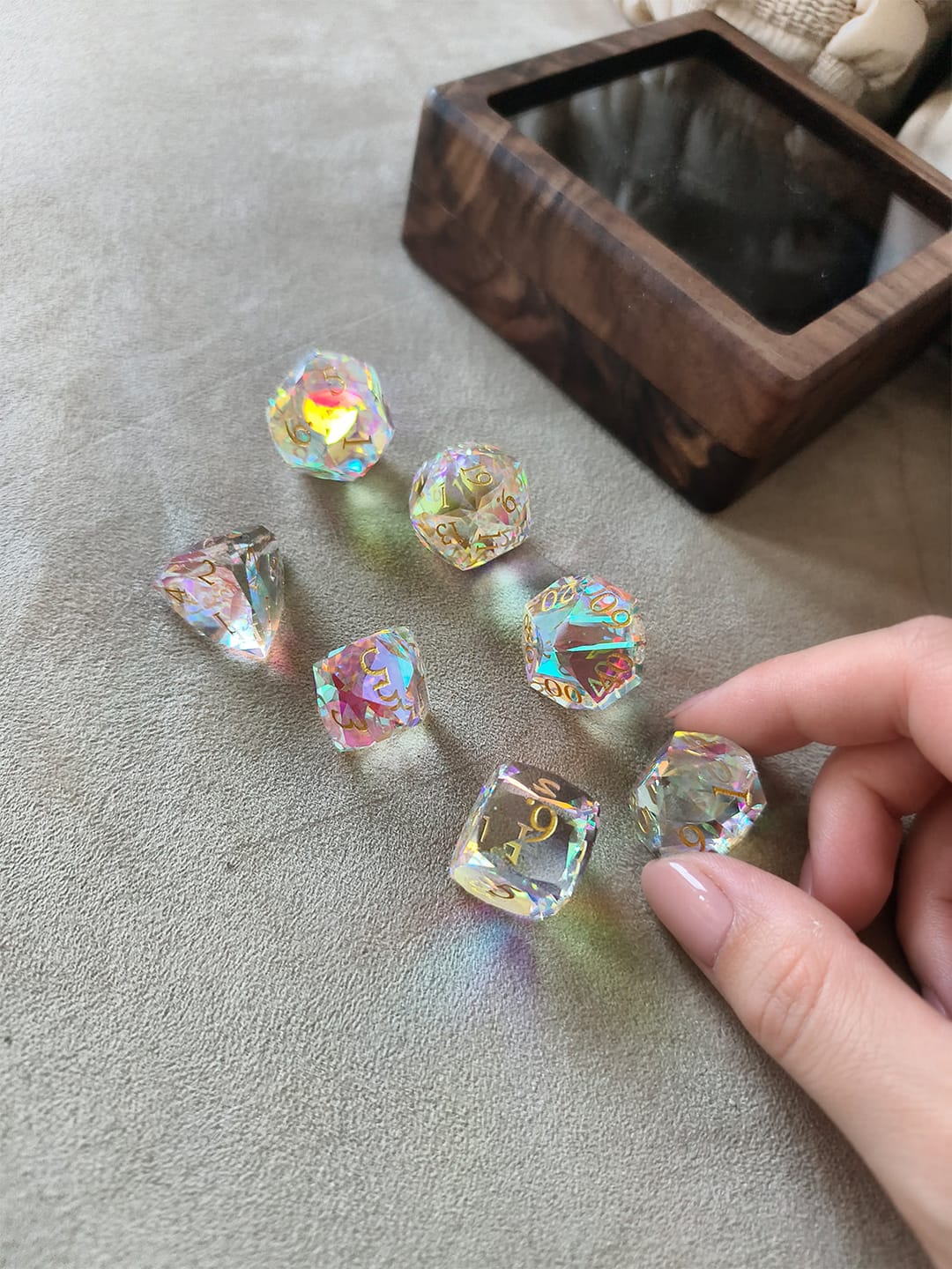 Customer photo review of Diamond-Like Glass Dice Set