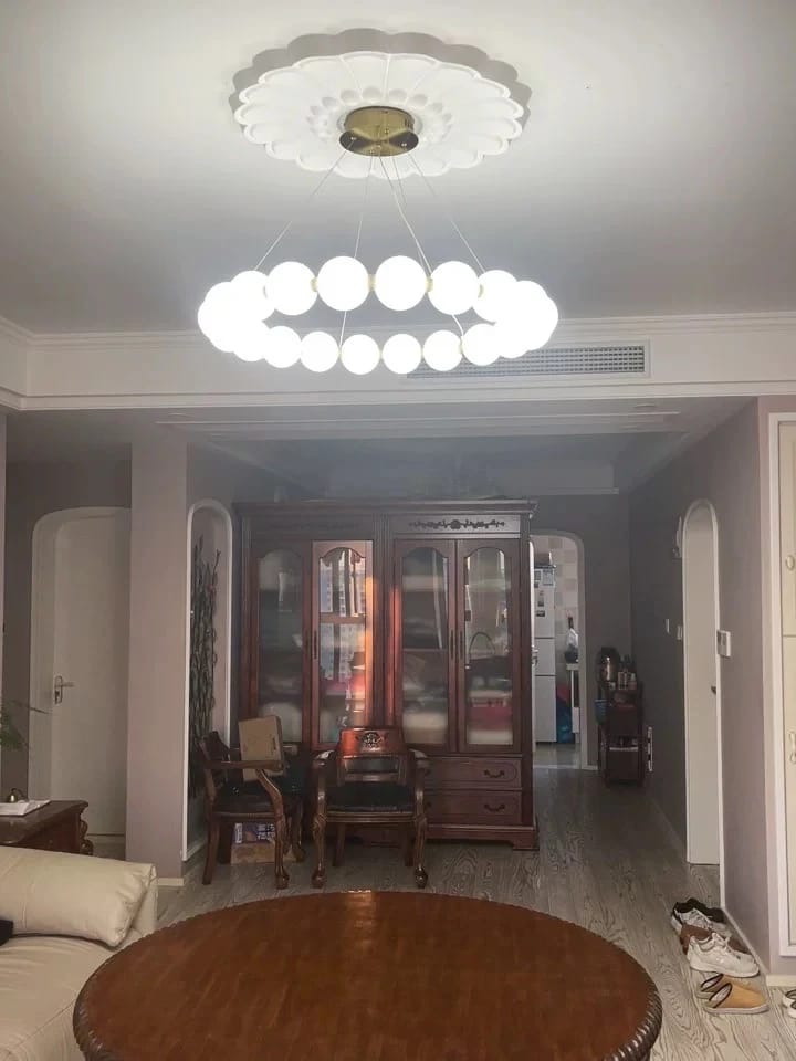 Customer photo review of Gold Acrylic Sphere Chandelier, Metal Frame, Integrated LED