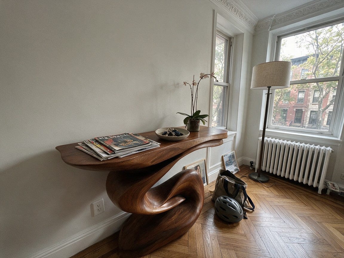 Customer photo review of Contemporary Sculptural Console Table With Looped Knot Base For Living Room