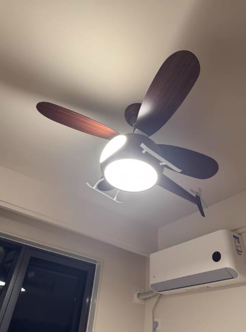 Customer photo review of Helicopter Ceiling Fan with Light, Wood Grain Finish, 70 cm