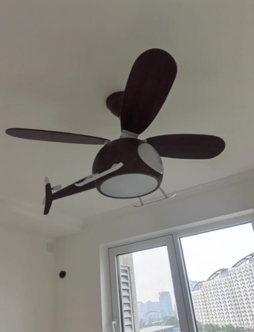 Customer photo review of Helicopter Ceiling Fan with Light, Wood Grain Finish, 70 cm