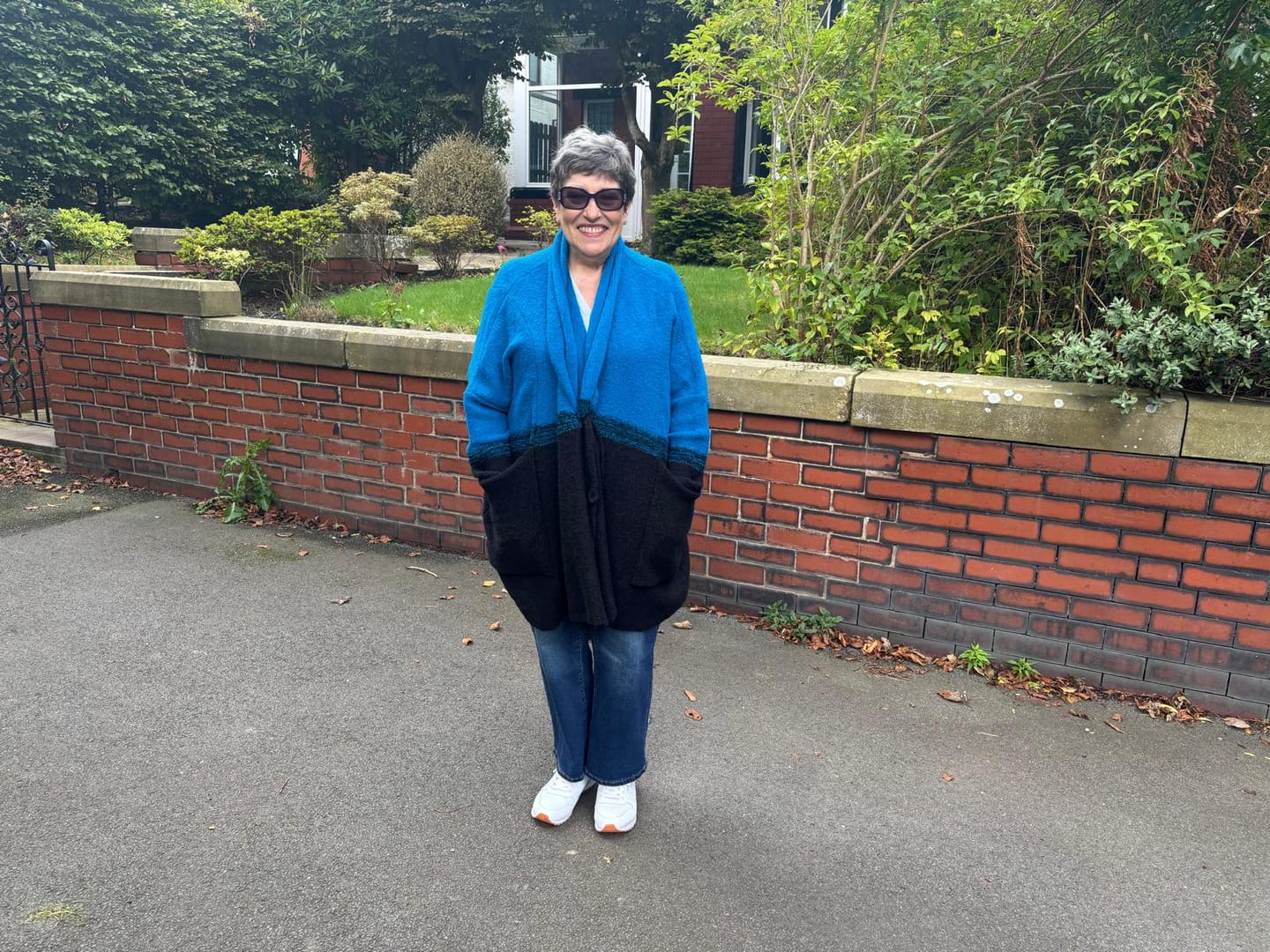 Customer photo review of Two-Tone Azure Wool Cardigan