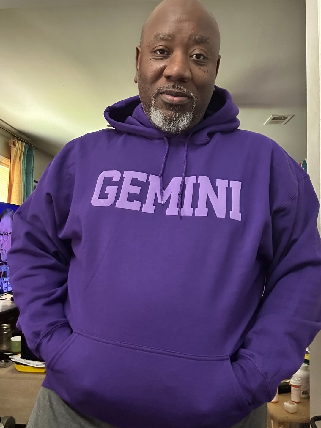 Customer photo review of Purple Zodiac Puff Print Hoodie