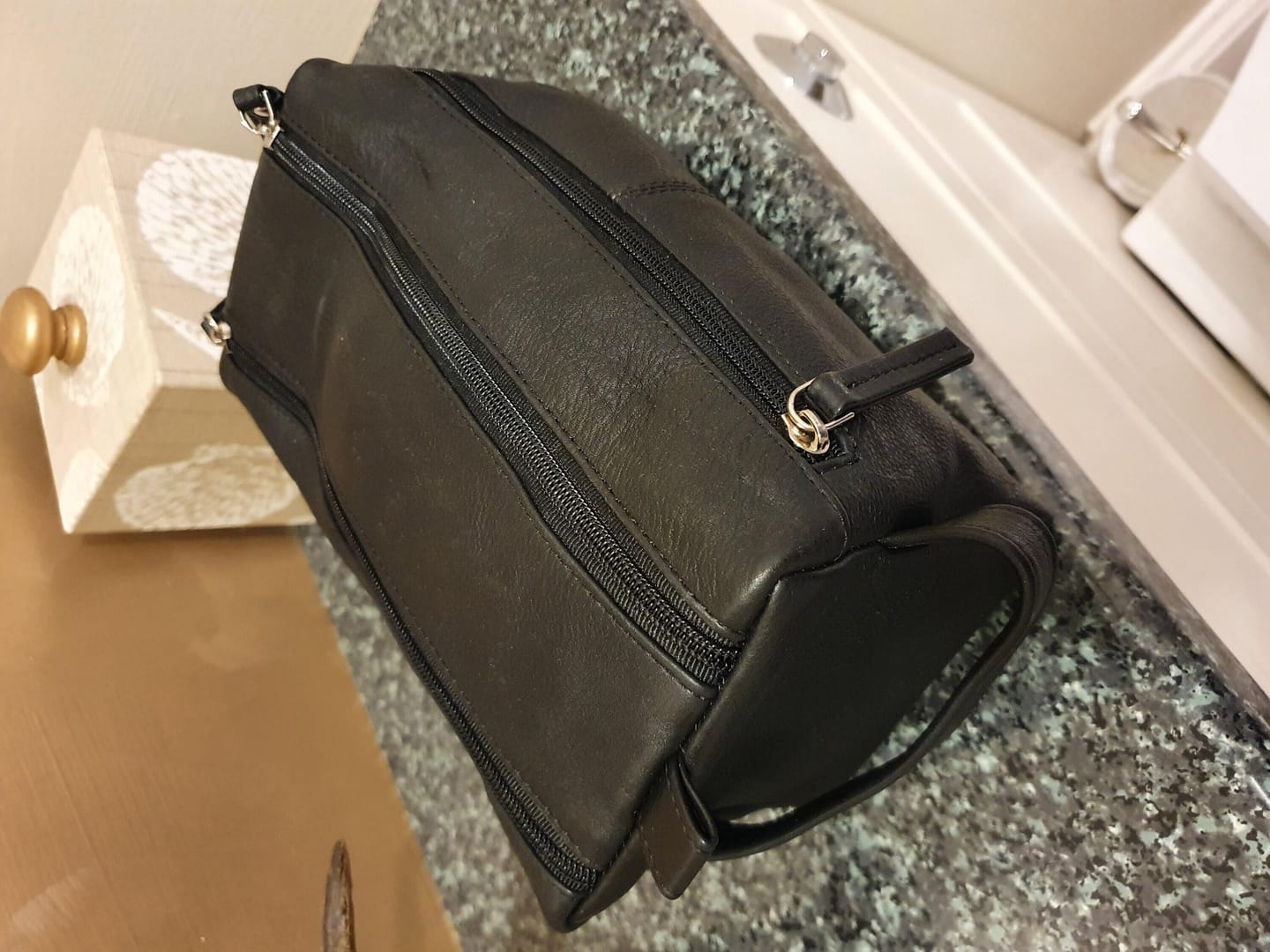 Customer photo review of Leather Wash Bag with Double Zipper