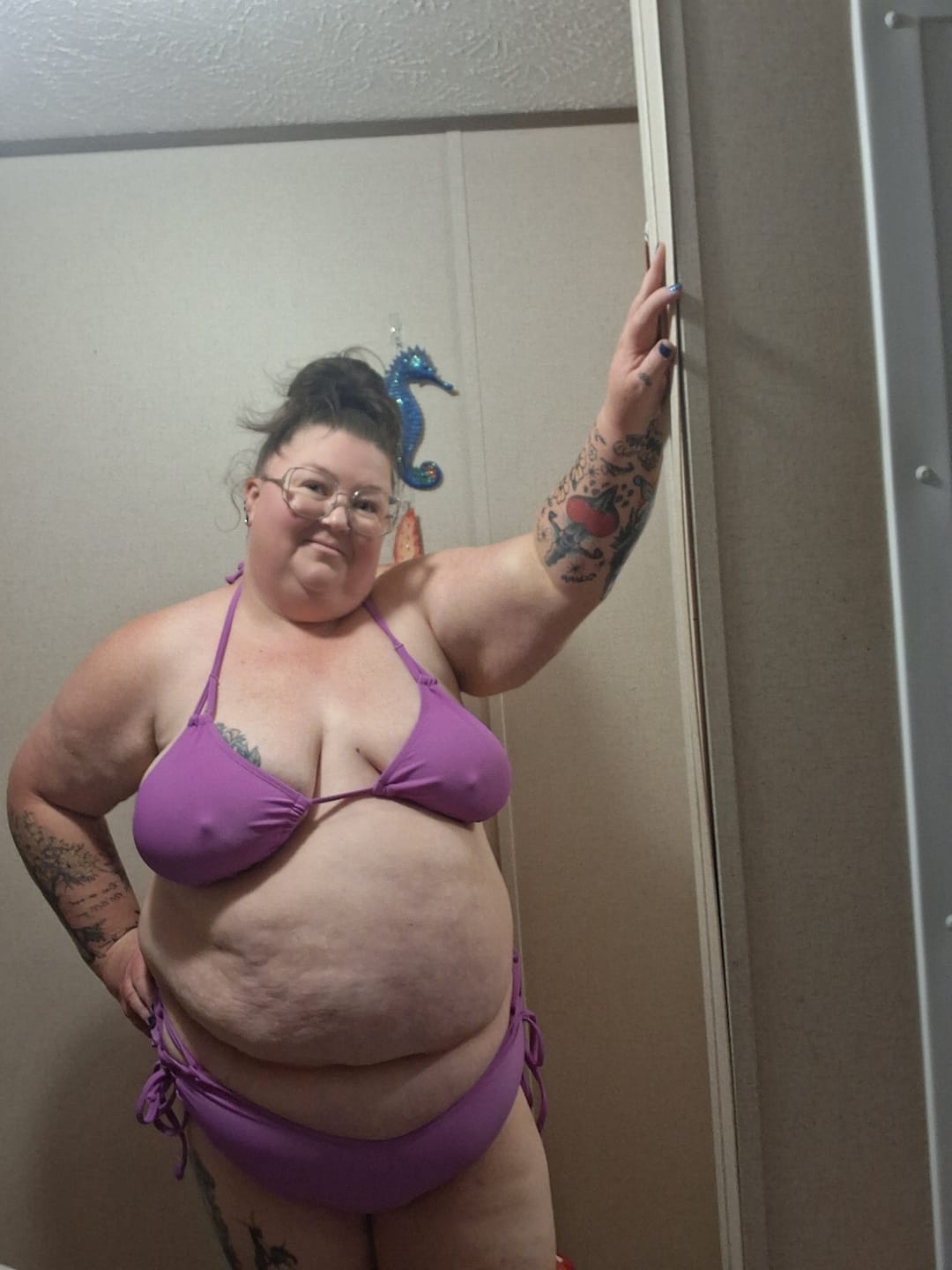 Customer photo review of Neon Purple Rib Side Tie Bikini Bottom final sale