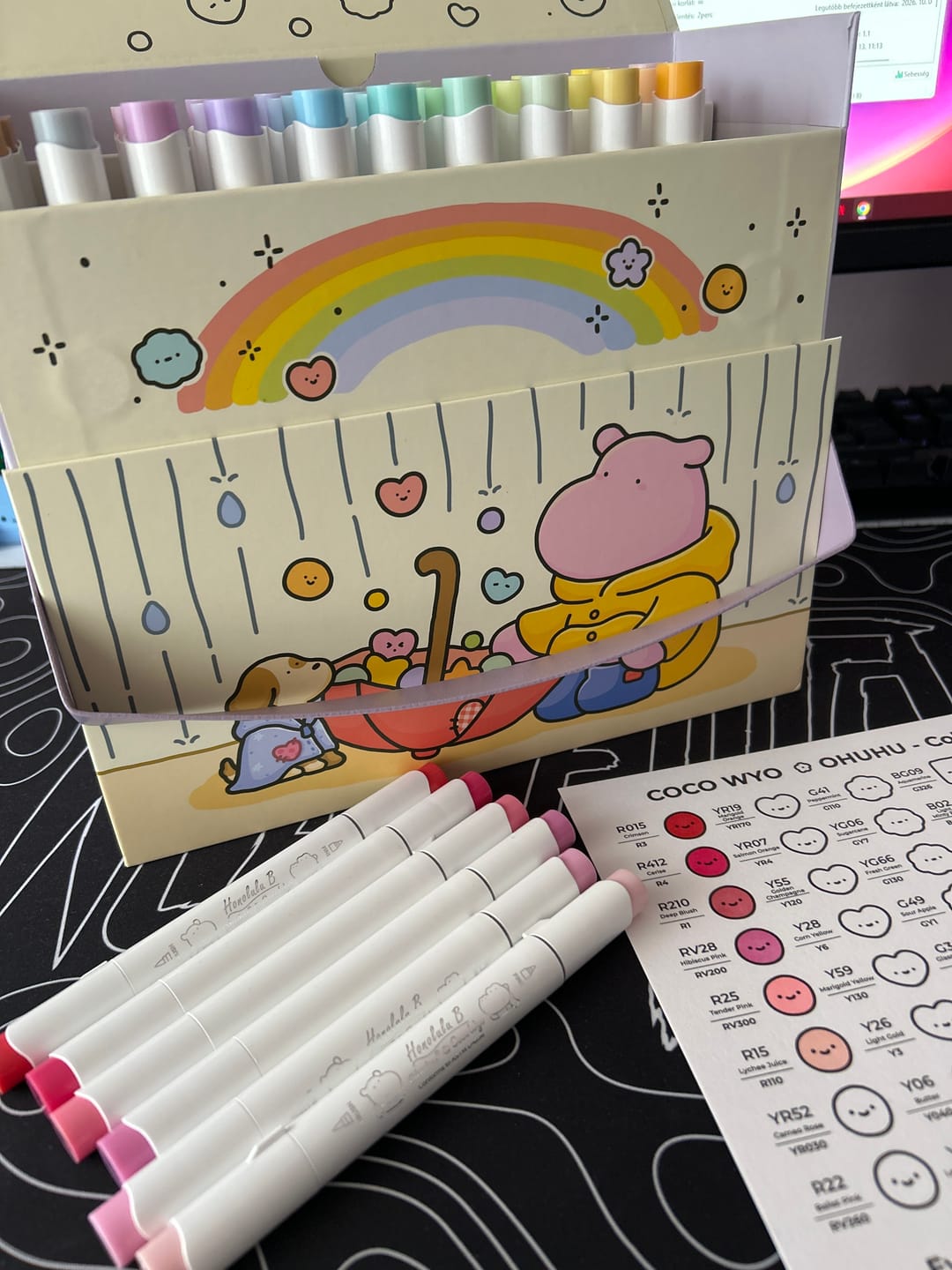 Customer photo review of Ohuhu x Coco Wyo Cozy Mood Coloring Kit, Honolulu B 48 Colors Alcohol Markers with Brush & Fine Dual Tips, Coloring Book with Mood Tracker Pages