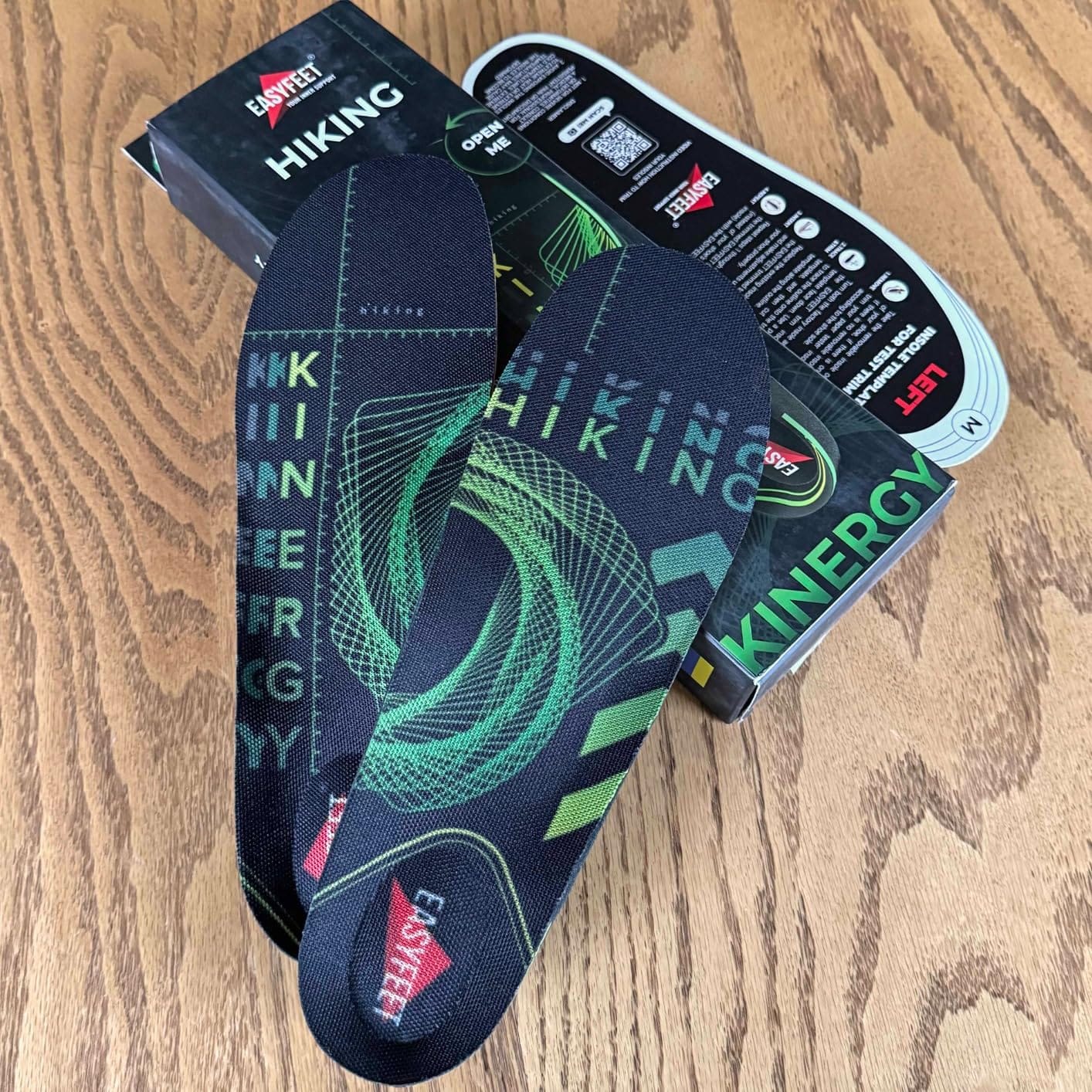 Customer photo review of EASYFEET Hiking Lime Kinergy - Neutral Trail Insoles for Hiking Support (Low Arch)