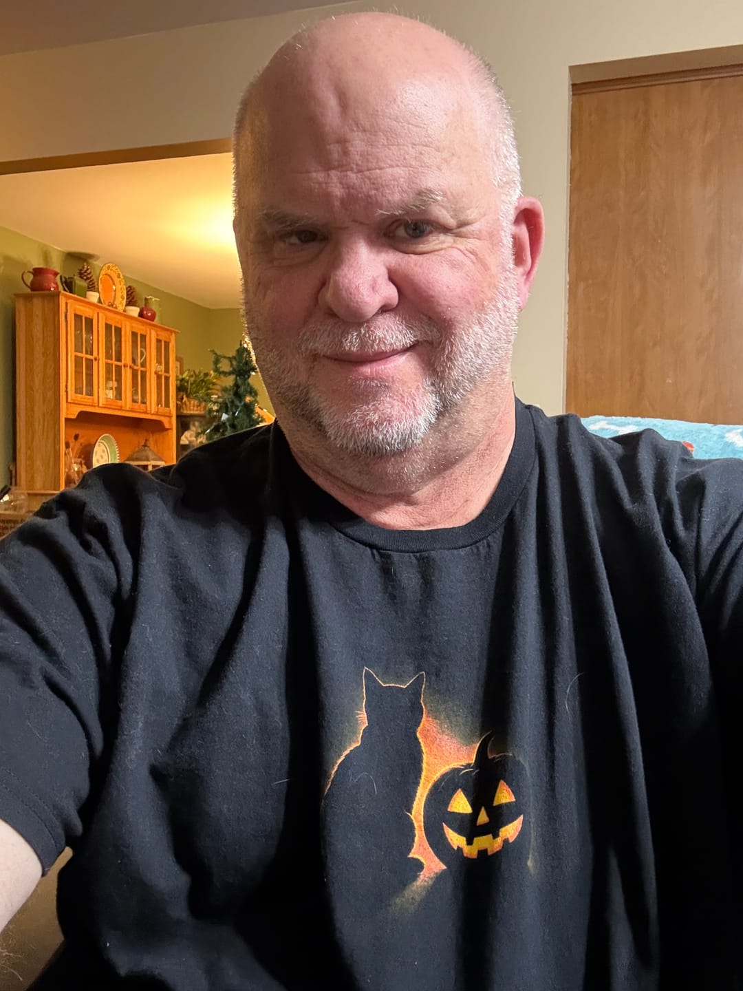 Customer photo review of Cat and Pumpkin T-Shirt