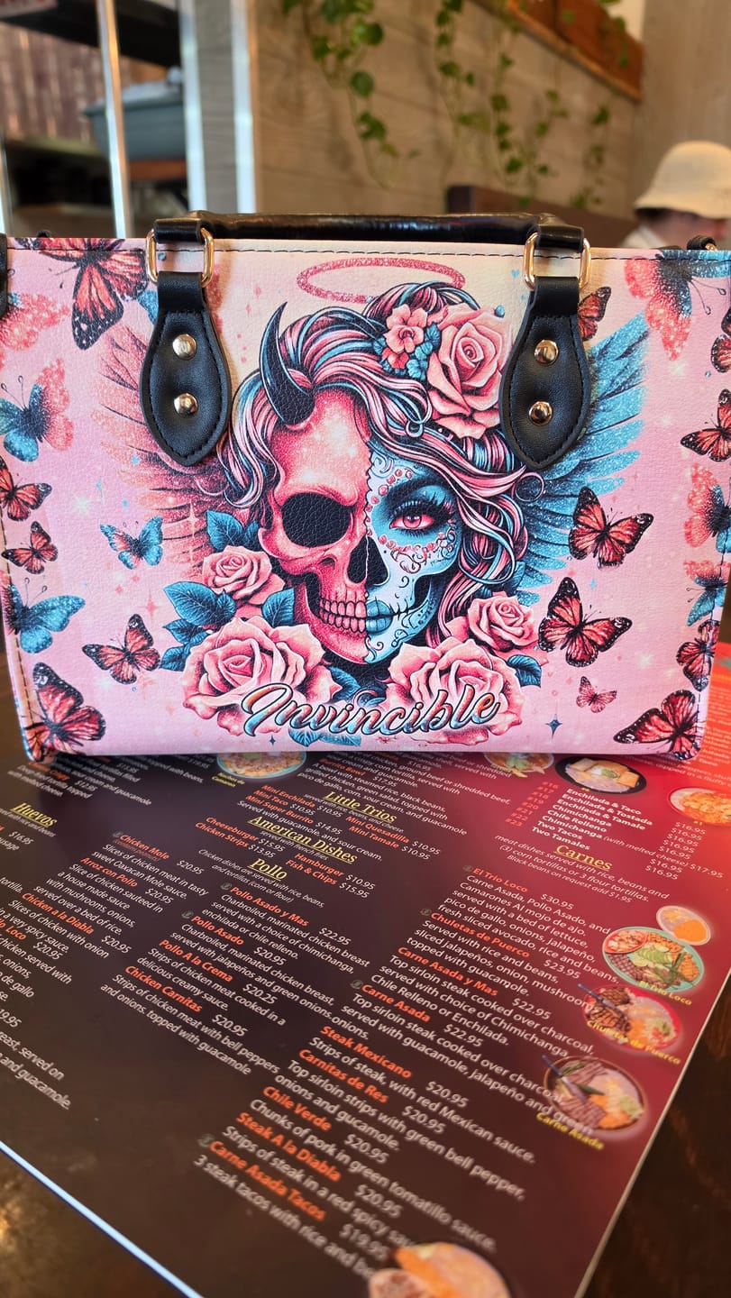 Customer photo review of SKULL LADY EVIL AND ANGEL LEATHER HANDBAG - YHLN0509244