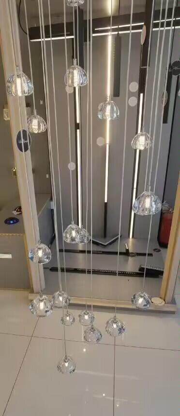 Customer photo review of Crystal Sphere Pendant Light, Clear or Amber Heads, 150 cm Drop