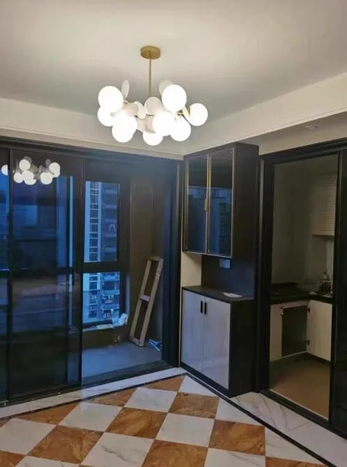 Customer photo review of Brass Chandelier with Glass Shades, Acrylic Discs, Iron Frame