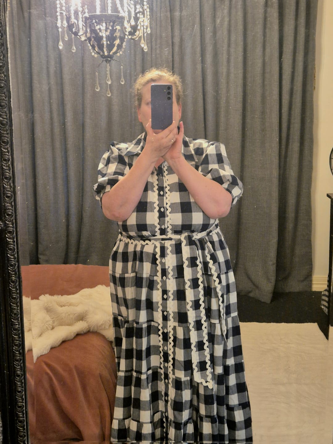 Customer photo review of Alice Dress - Navy & White Gingham