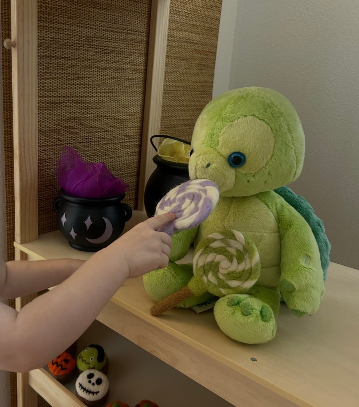 Customer photo review of Felt Lime Green and White Swirl Lollipop