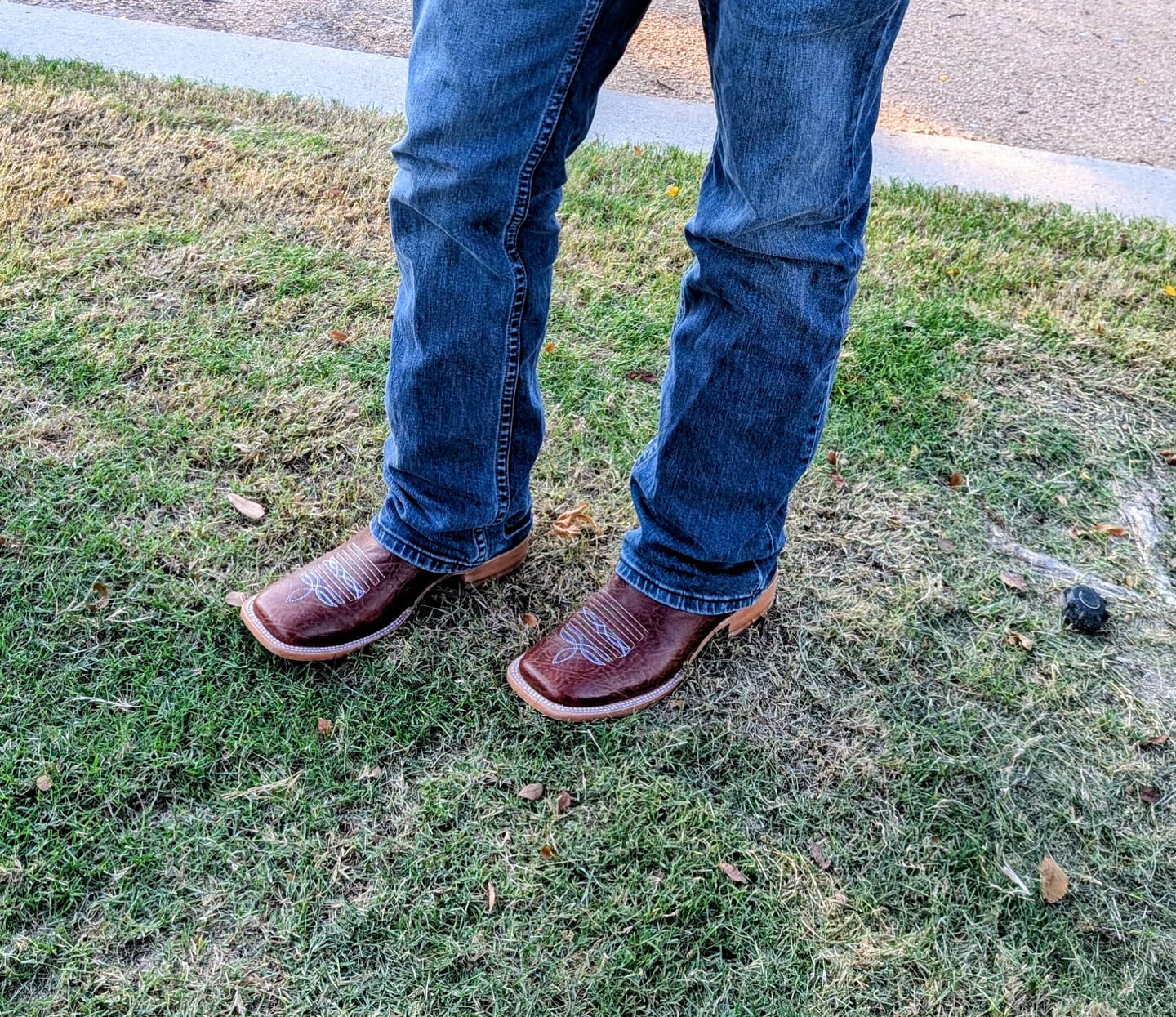 Customer photo review of Cognac Elephant Leather Boots - Square Toe