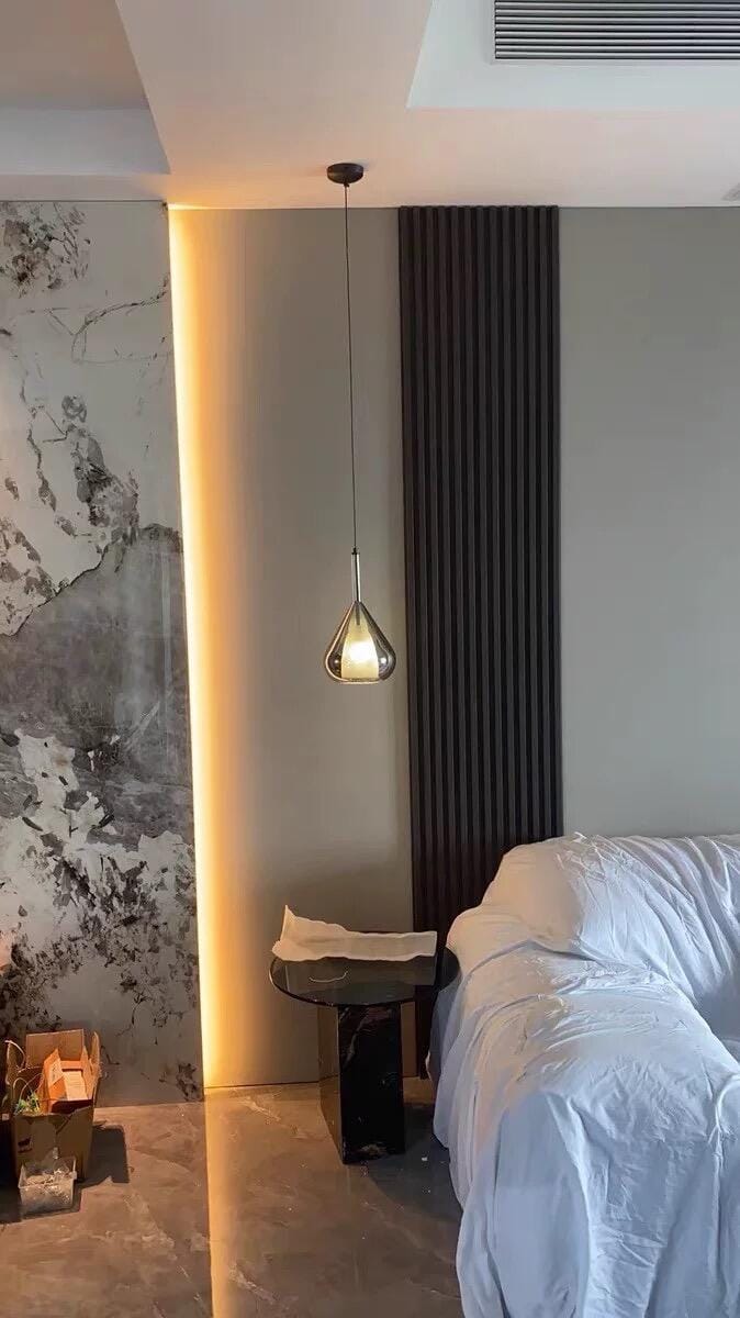 Customer photo review of Glass Pendant Light, Polished Gold Frame, 20 cm Shade