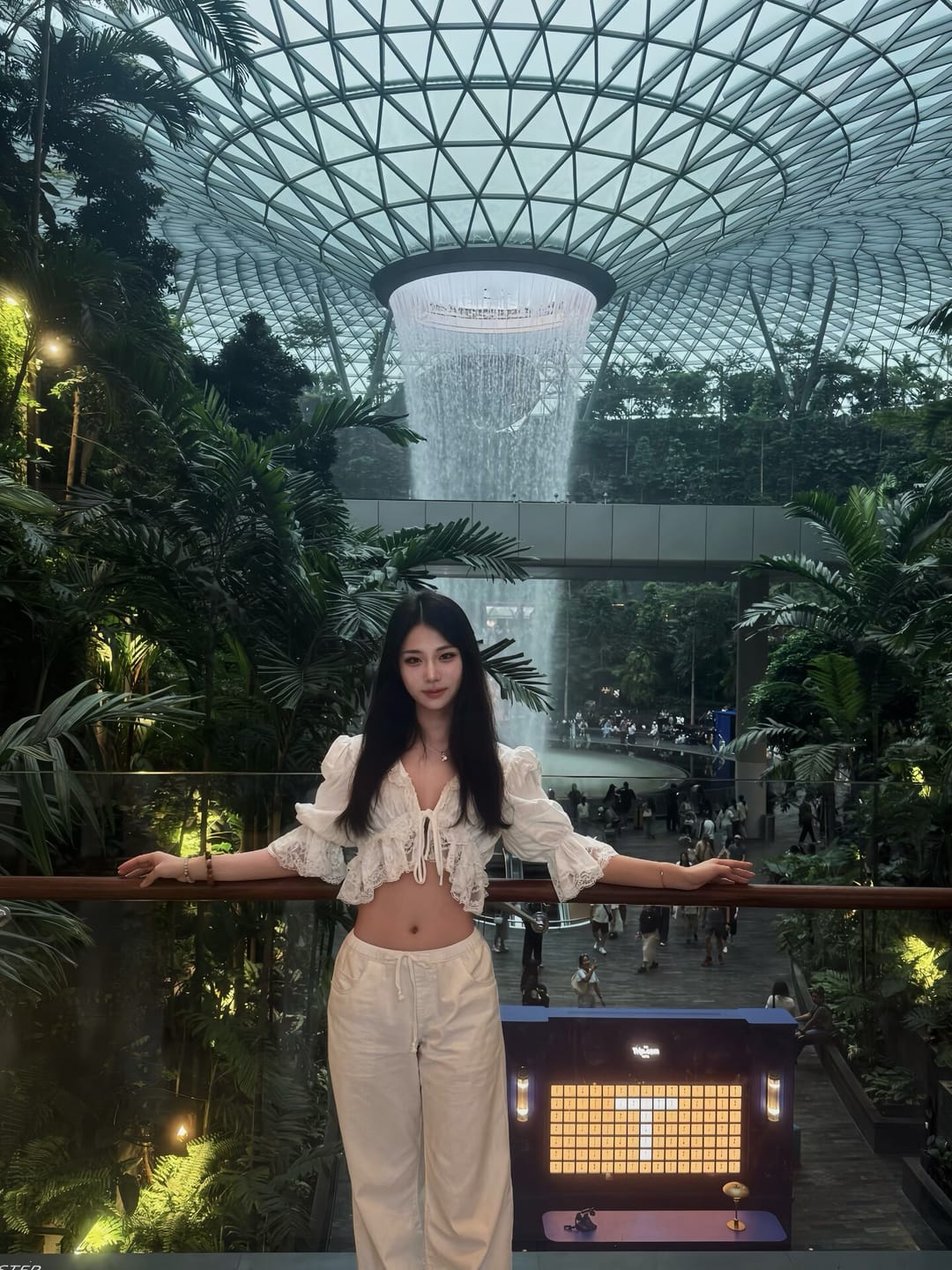 Customer photo review of ROVENTE Romantic Lace-Trim Tie-Front Cropped Blouse