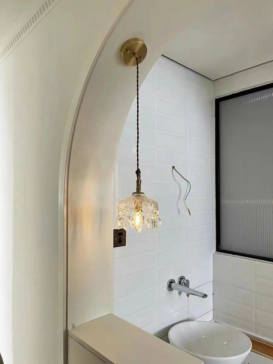 Customer photo review of Brass Pendant Light, Clear Glass Bowl, Crystal Drops, 150 cm Cable