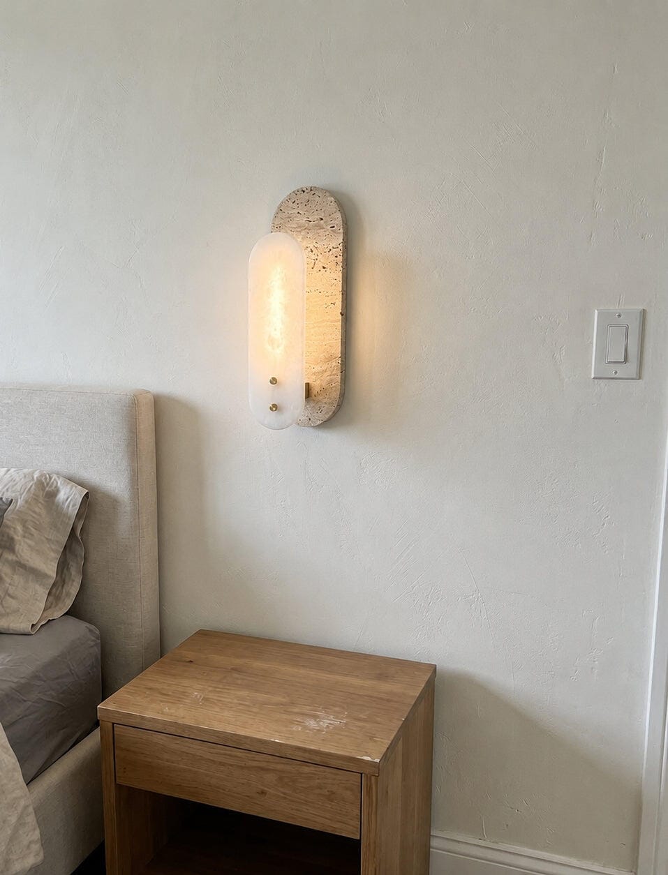 Customer photo review of Alabaster Wall Light, Travertine Surround, Wall Sconce, 37 cm