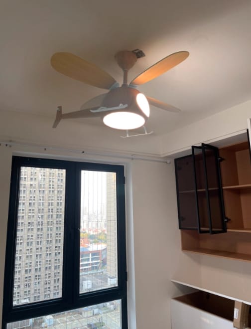 Customer photo review of Helicopter Ceiling Fan with Light, Wood Grain Finish, 70 cm