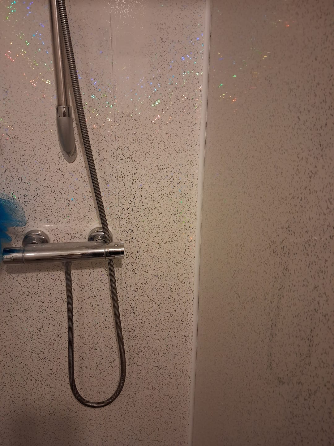Customer photo review of 8mm Platinum White Sparkle Bathroom Wall Panel - Pack of 4