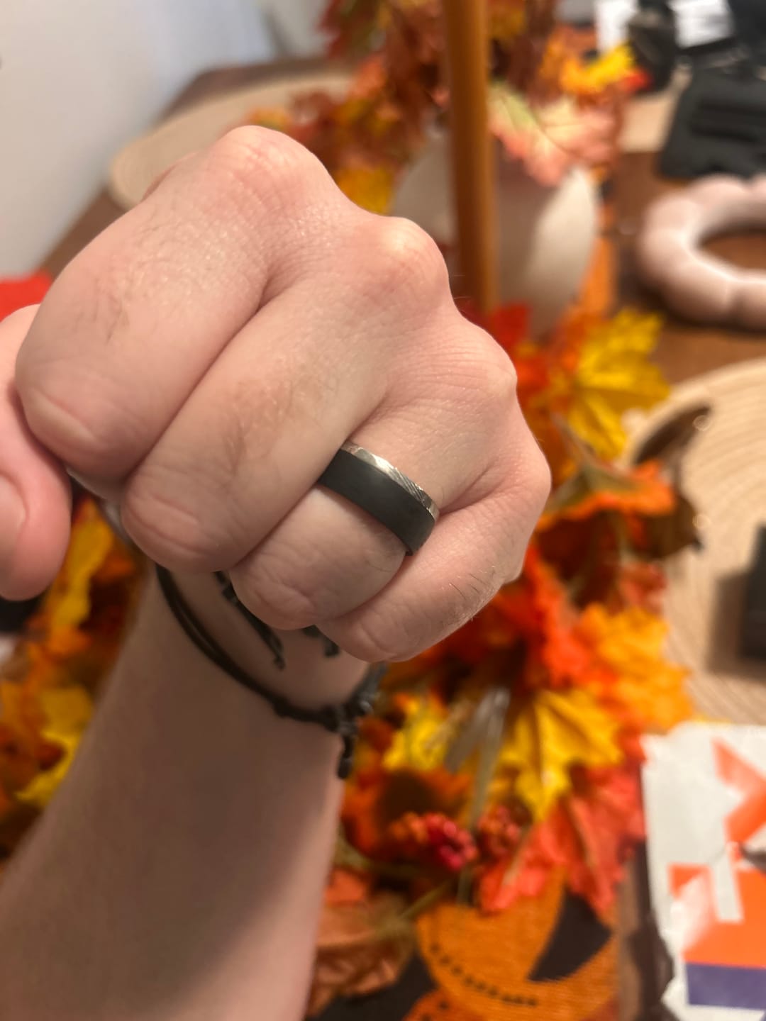 Customer photo review of HUDSON | Silver Damascus Steel Ring, Carbon Fiber Inlay