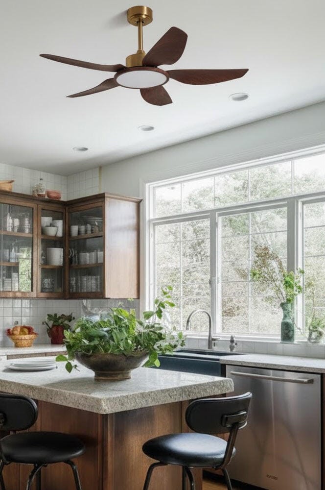Customer photo review of Five Blade Ceiling Fan with Light, Walnut Grain, 106 or 122 cm