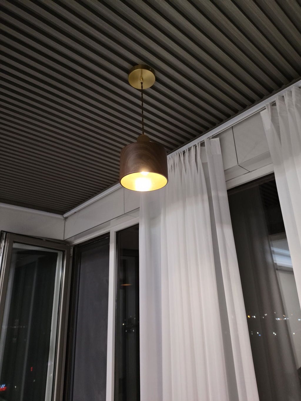 Customer photo review of Walnut Wood Pendant Light, Gold Copper Body, 13 cm, Adjustable Cord