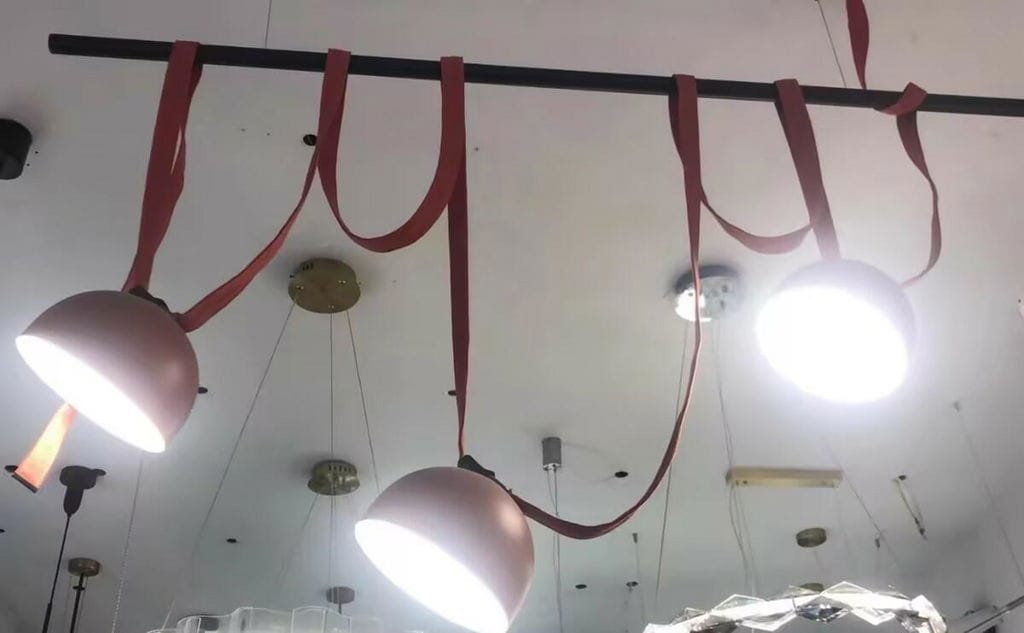 Customer photo review of Metal Dome Pendant Light, Fabric Wrapped Cord, Black or Orange