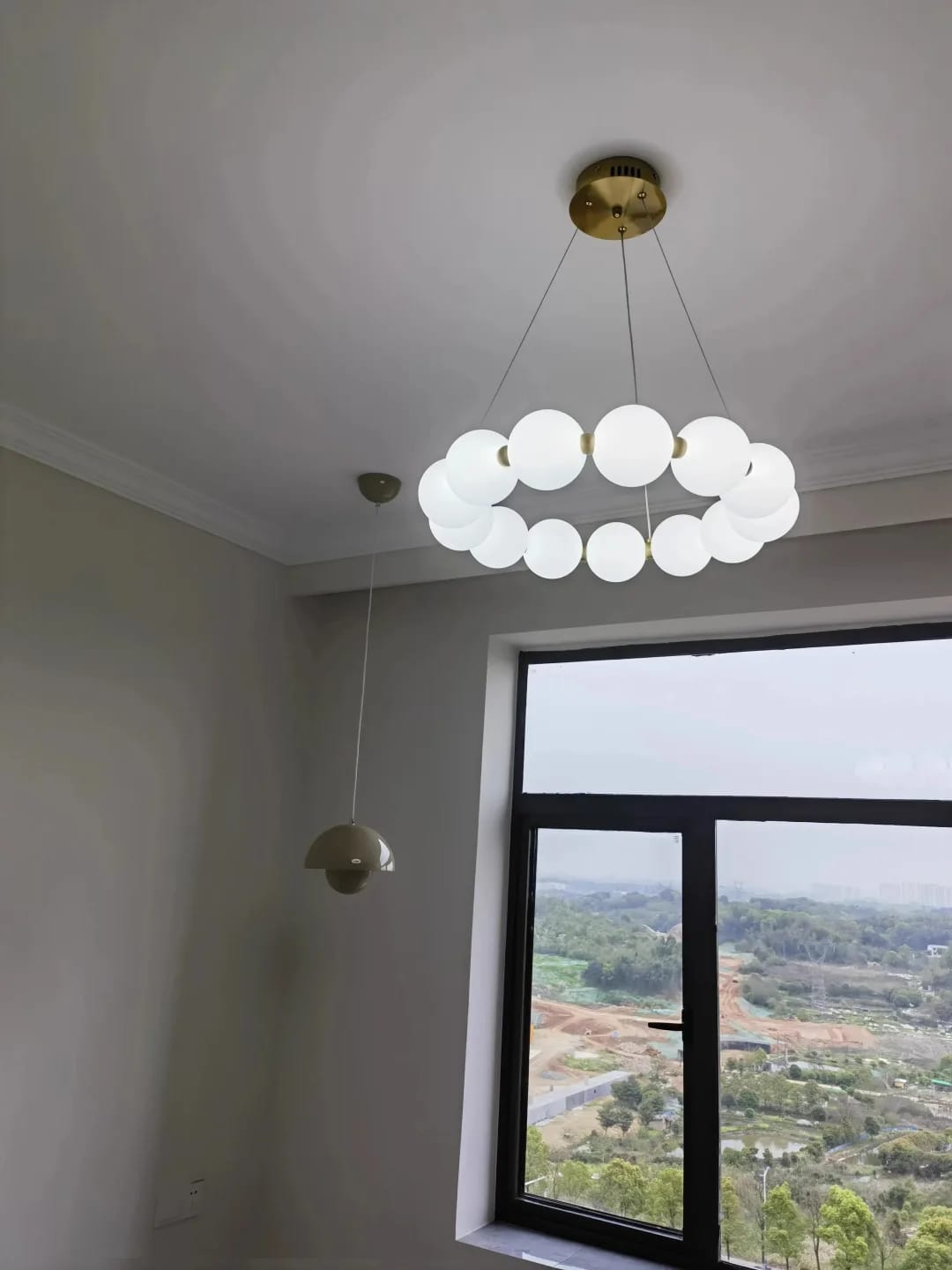 Customer photo review of Gold Acrylic Sphere Chandelier, Metal Frame, Integrated LED
