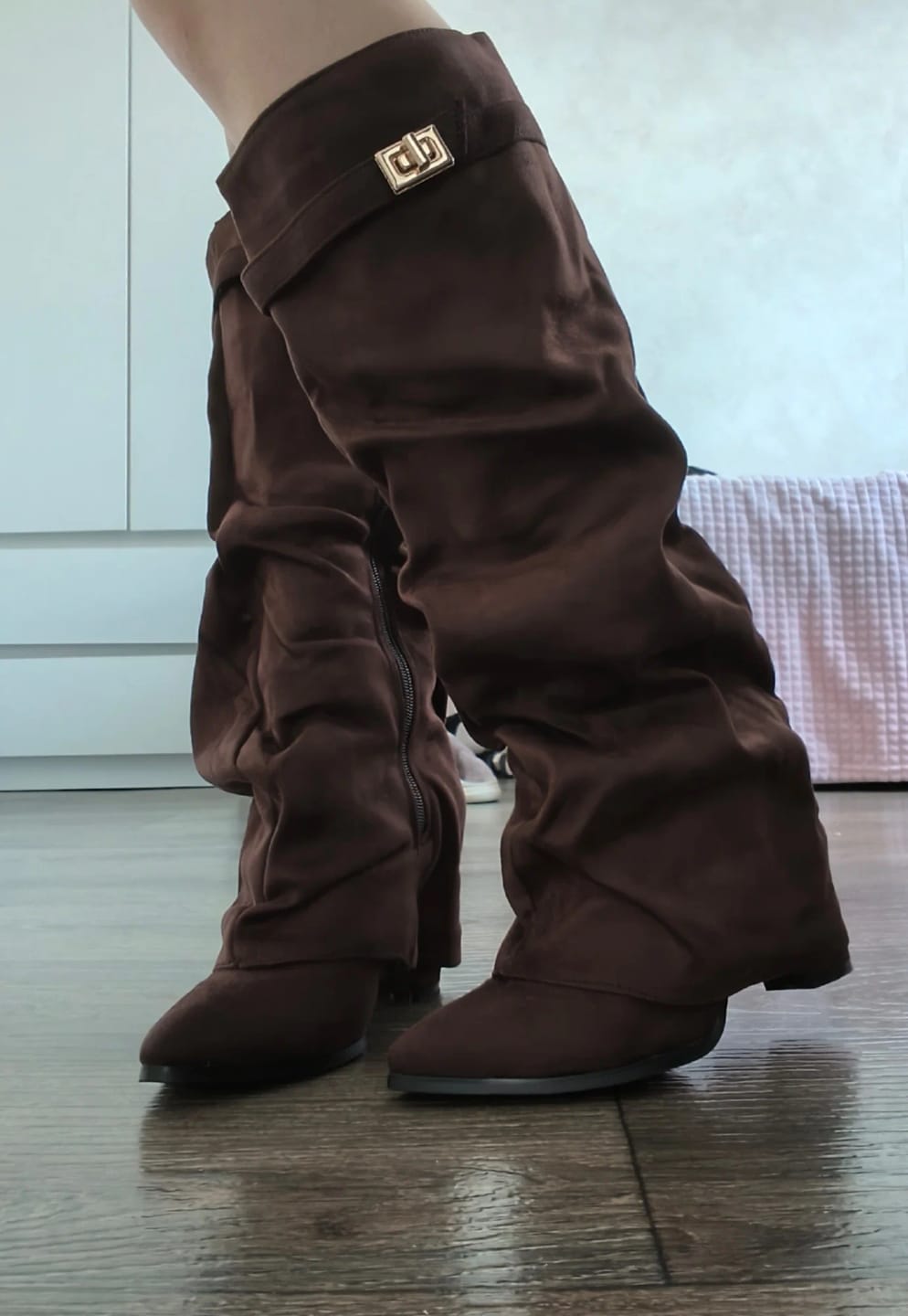 Customer photo review of Lisa Pointed Toe Block Heel Boots