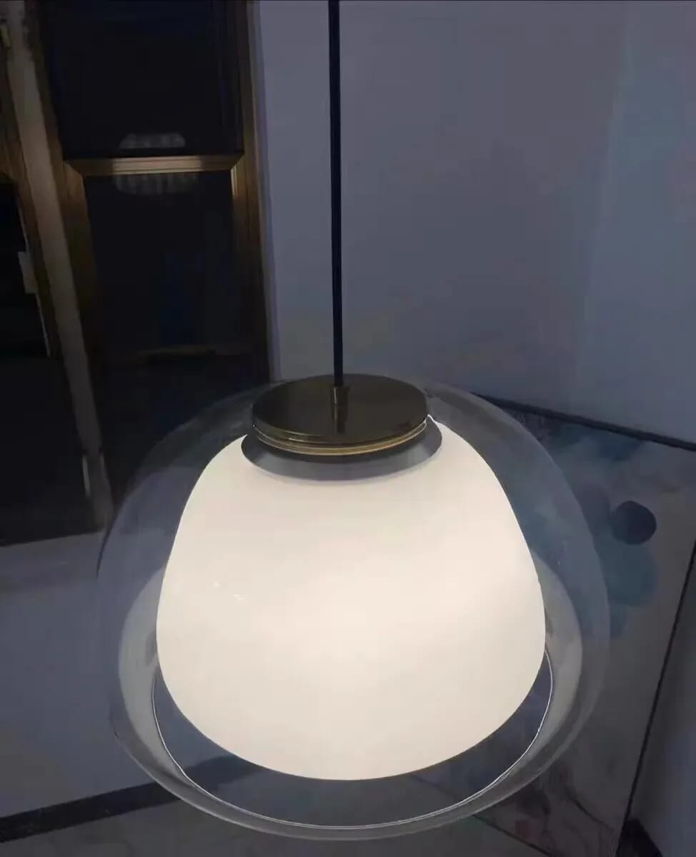 Customer photo review of Round Clear Glass Pendant Light, Iron Frame, Adjustable Cord