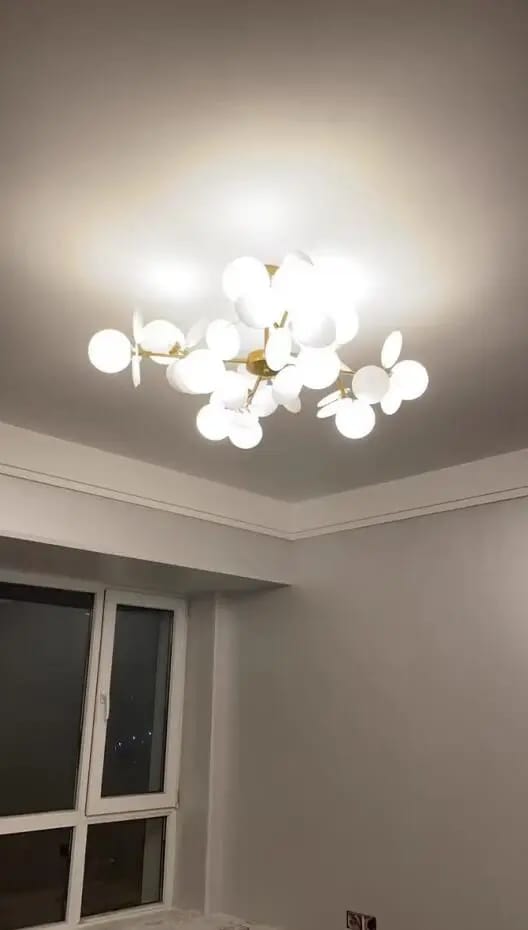 Customer photo review of Brass Chandelier with Glass Shades, Acrylic Discs, Iron Frame