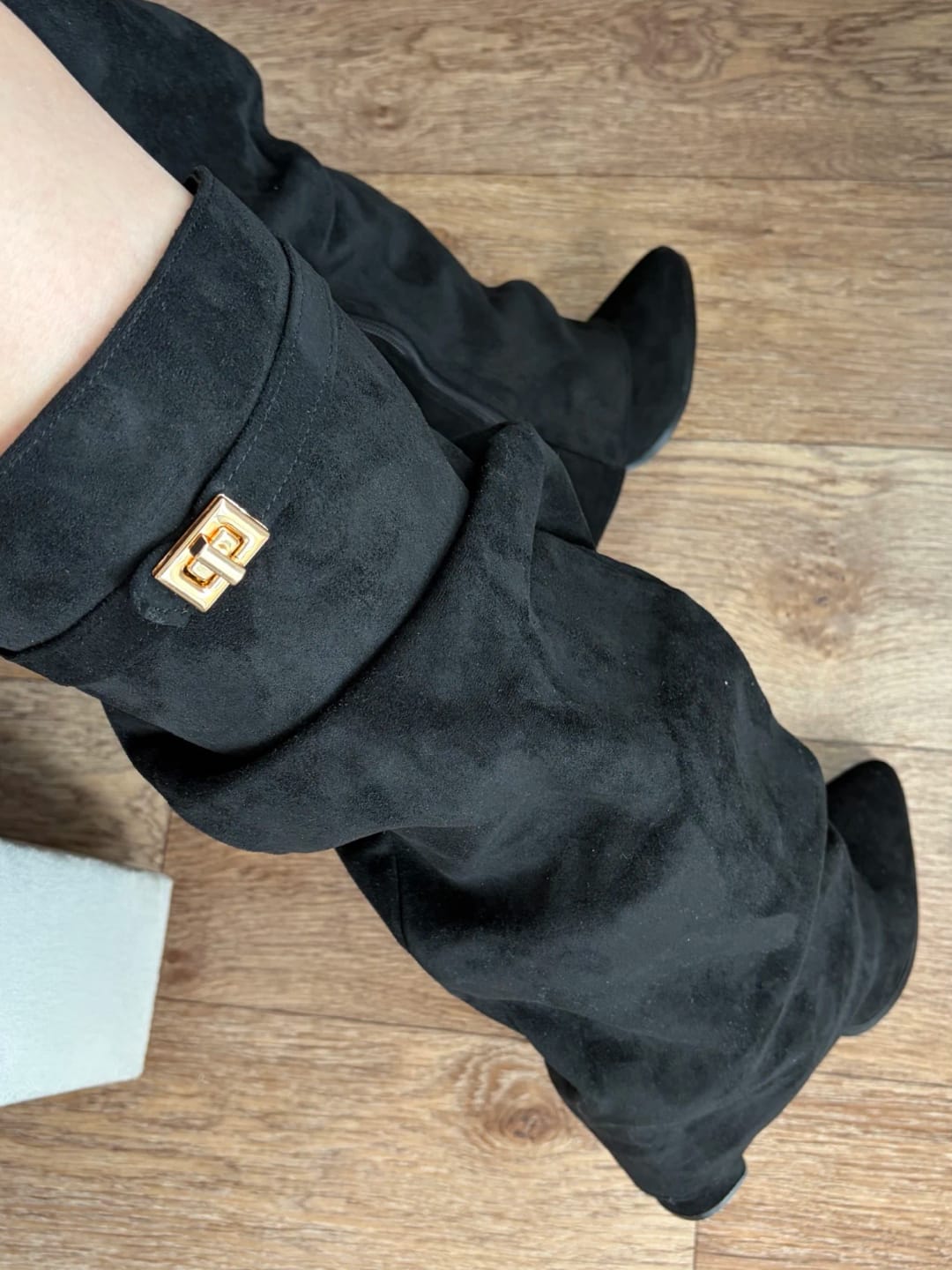 Customer photo review of Lisa Pointed Toe Block Heel Boots