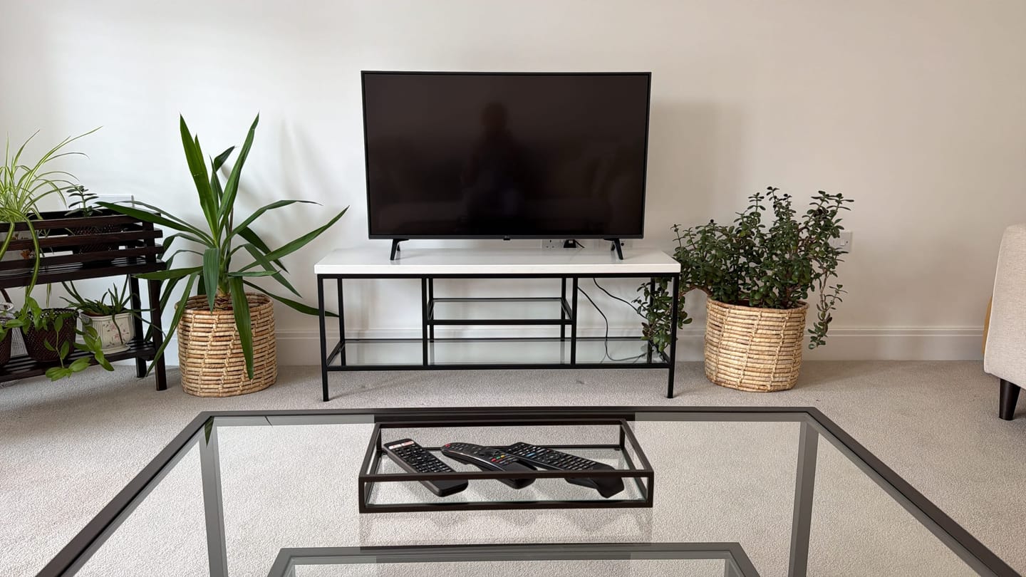 Customer photo review of Hudson Glass Metal Coffee Table - Dark Bronze