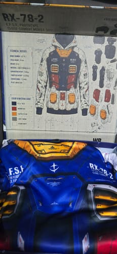 Foto de cliente de la hoodie RX-78-2 dentro de su caja, publicada por Emmanuel T. en Loox