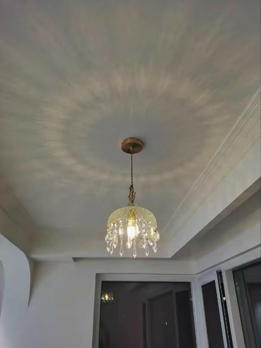 Customer photo review of Brass Pendant Light, Clear Glass Bowl, Crystal Drops, 150 cm Cable