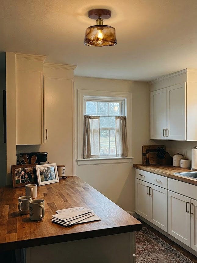 Customer photo review of Flush Amber Glass Ceiling Light, 11 to 17 cm Shade
