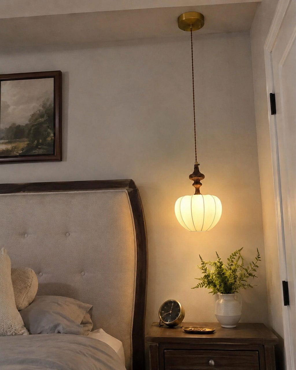 Customer photo review of Silk Pendant Lamp, Solid Wood Top, Gold Metal, 150 cm Wire