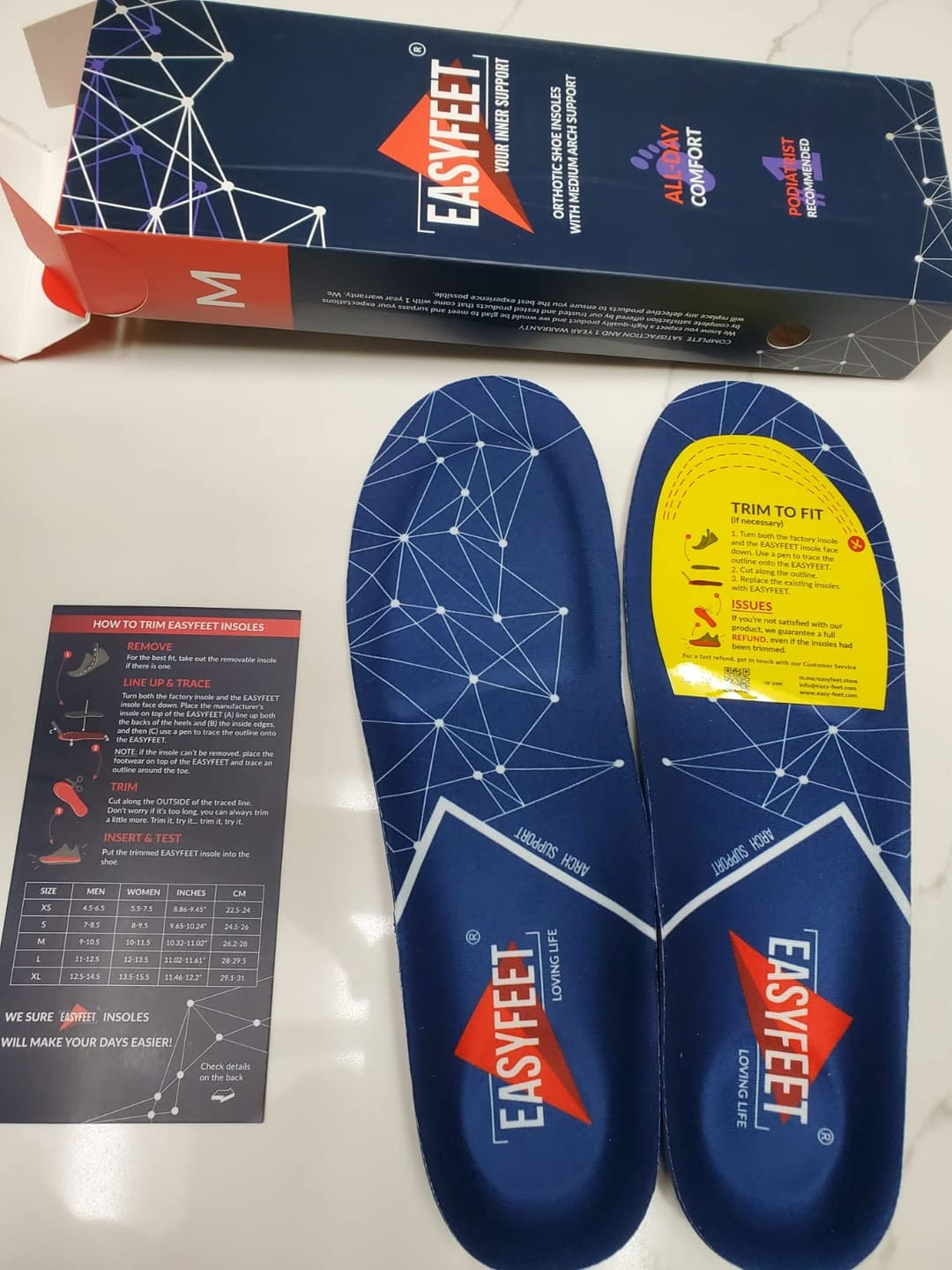 Customer photo review of EASYFEET Blue Model - Narrow Orthotic Insoles for All-Day Comfort (Medium Arch)