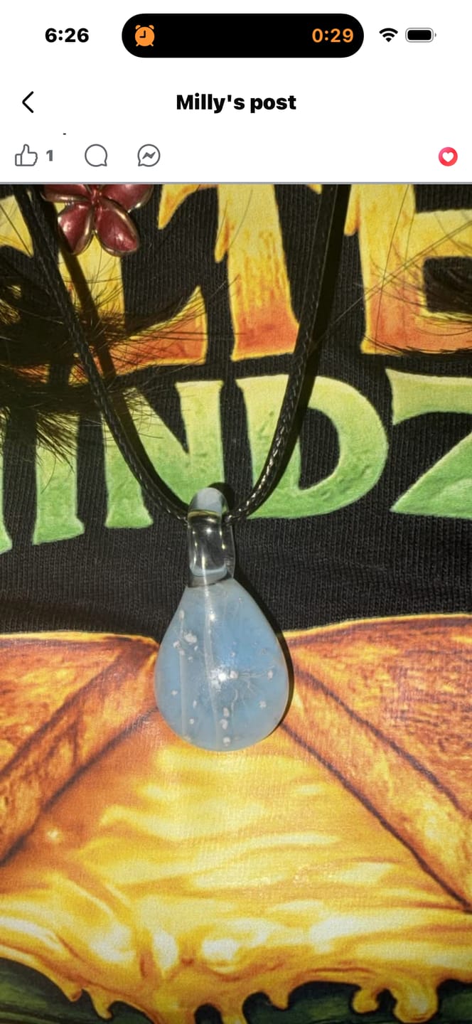 Customer photo review of Glow in the Dark Pendant with Infused Cremation Ashes