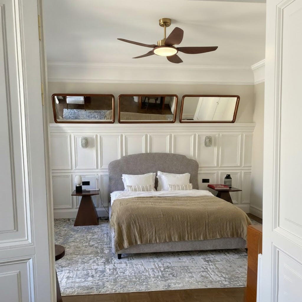 Customer photo review of Five Blade Ceiling Fan with Light, Walnut Grain, 106 or 122 cm