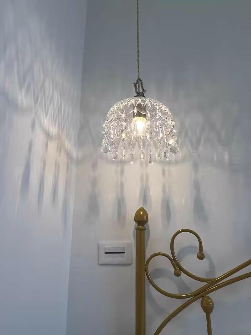Customer photo review of Brass Pendant Light, Clear Glass Bowl, Crystal Drops, 150 cm Cable