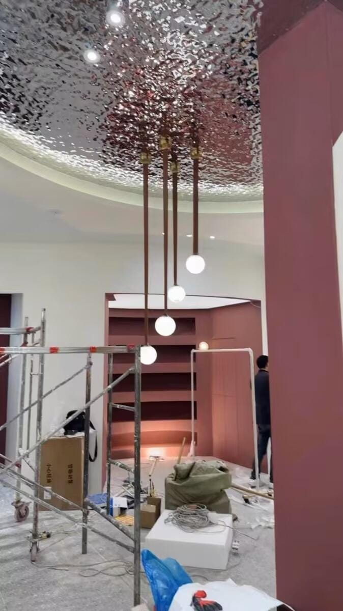Customer photo review of Metal Dome Pendant Light, Fabric Wrapped Cord, Black or Orange