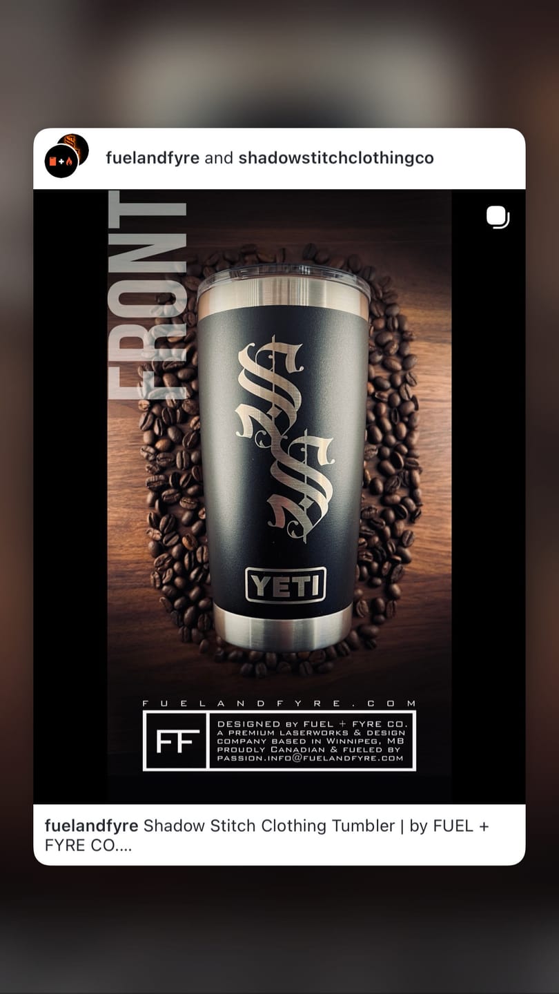 Customer photo review of Shadow Stitch Clothing | Custom Photo Engraved YETI® Rambler® 20 oz Tumbler- Black