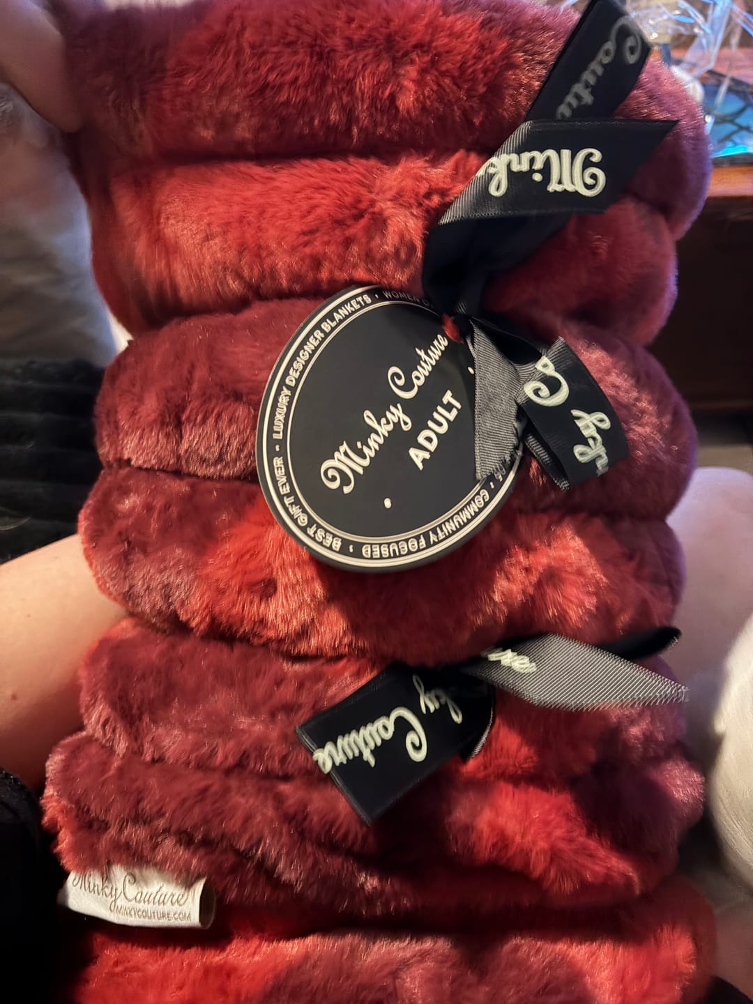 Customer photo review of Hugs Diamond Red Blanket