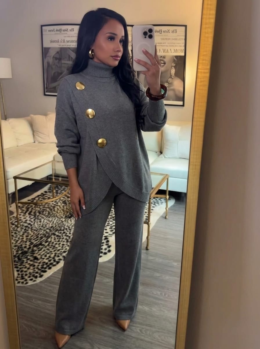 Customer photo review of NOA | CONJUNTO DE PUNTO: JERSEY DE CUELLO ALTO Y PANTALÓN ANCHO