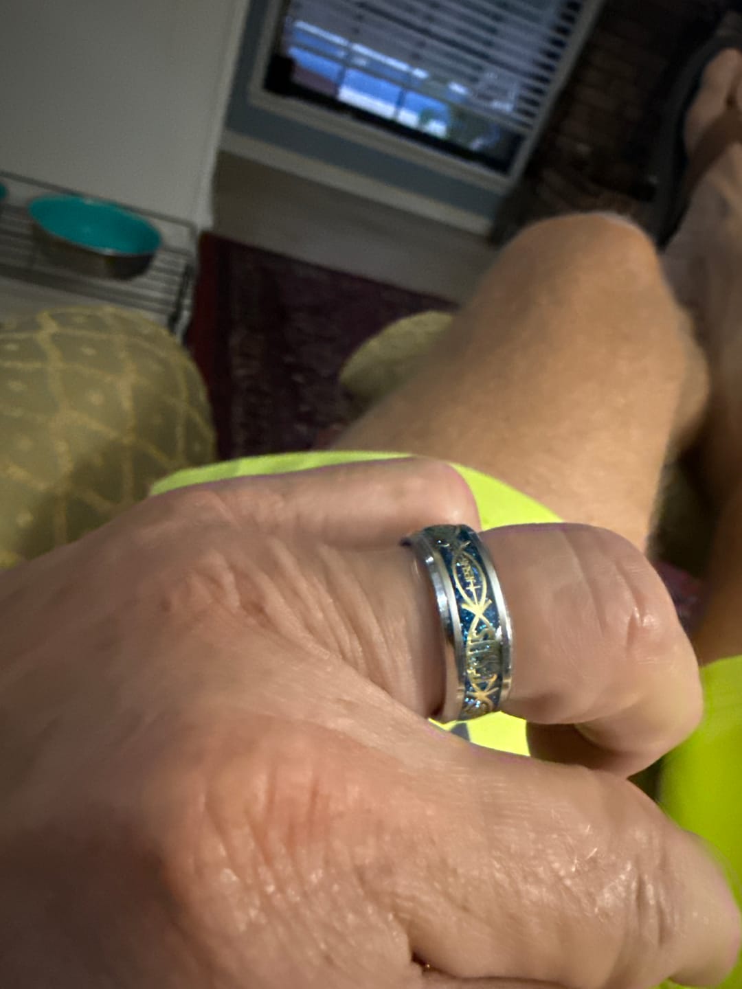 Customer photo review of FREE Today: Rustic Ichthys Jesus Fish Sparkle Ring - Faith and Devotion