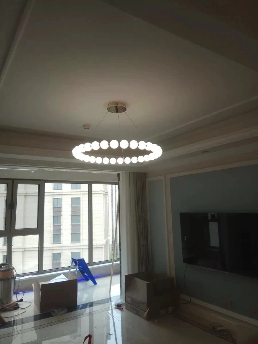 Customer photo review of Gold Acrylic Sphere Chandelier, Metal Frame, Integrated LED