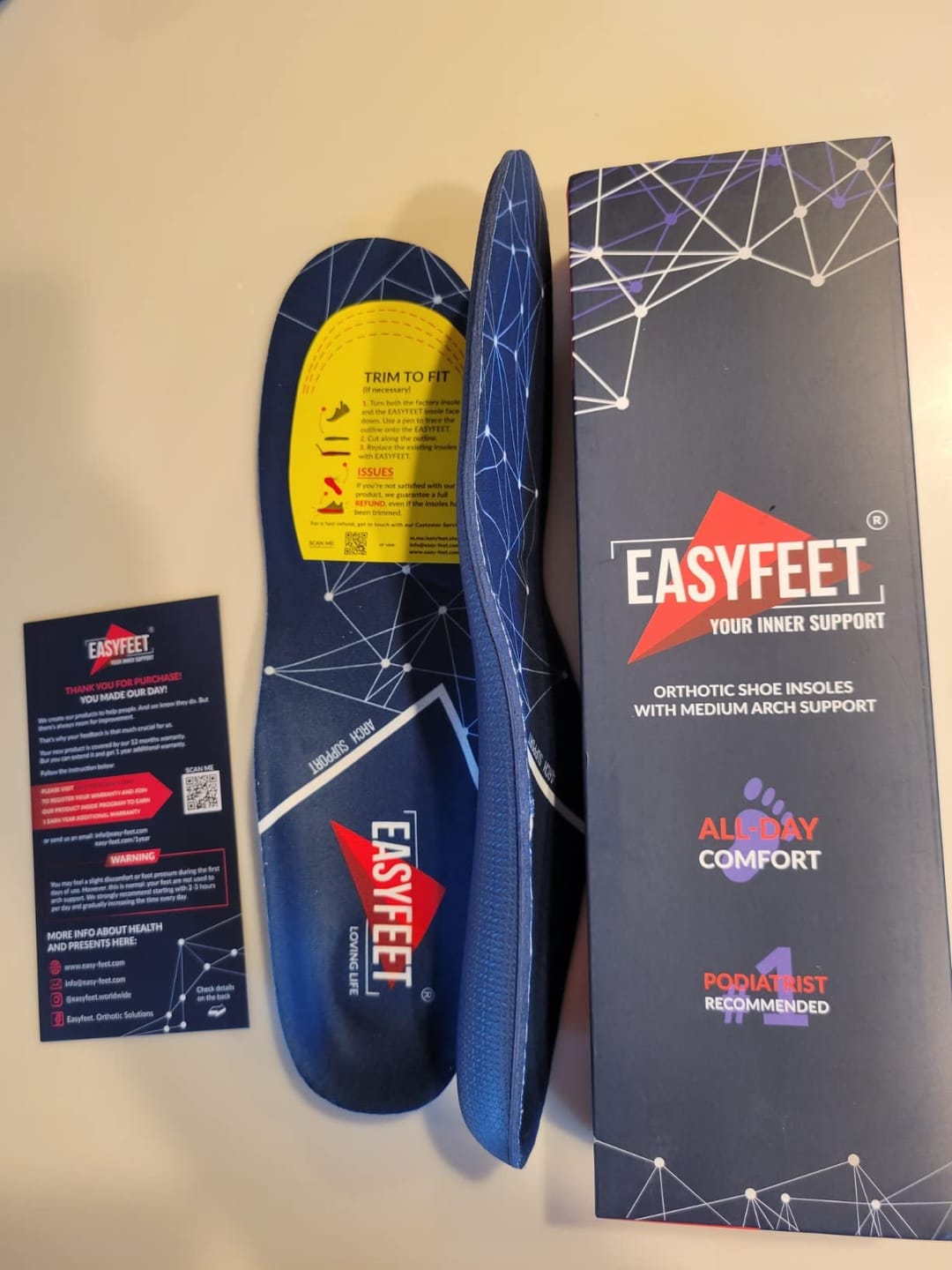 Customer photo review of EASYFEET Blue Model - Narrow Orthotic Insoles for All-Day Comfort (Medium Arch)
